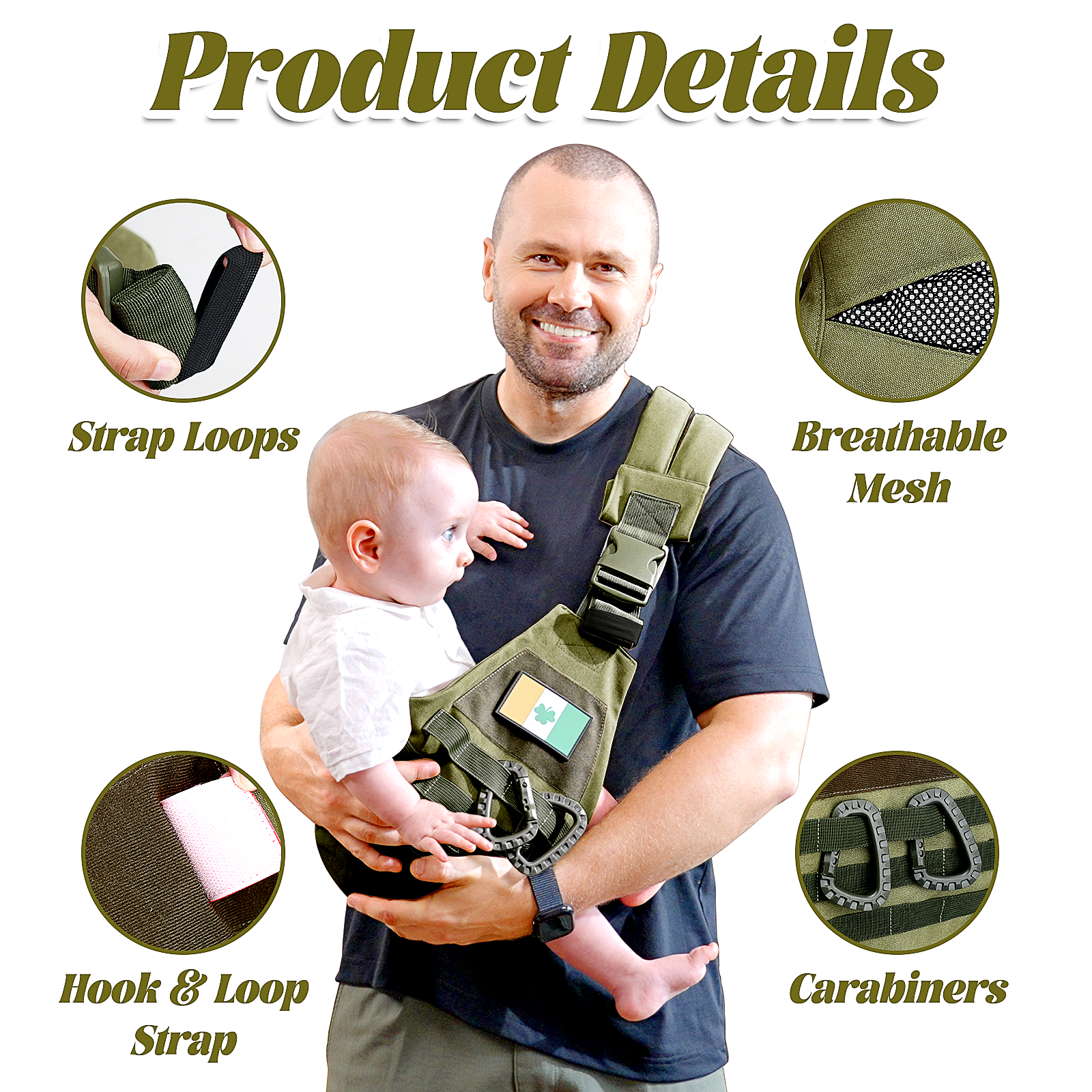 Baby Sling Carrier, Adjustable Non-Ship Hip Seat Toddler Carriers with Carabiners for 3-48 Months 10-30Ibs Infants Boys Girls (Green)
