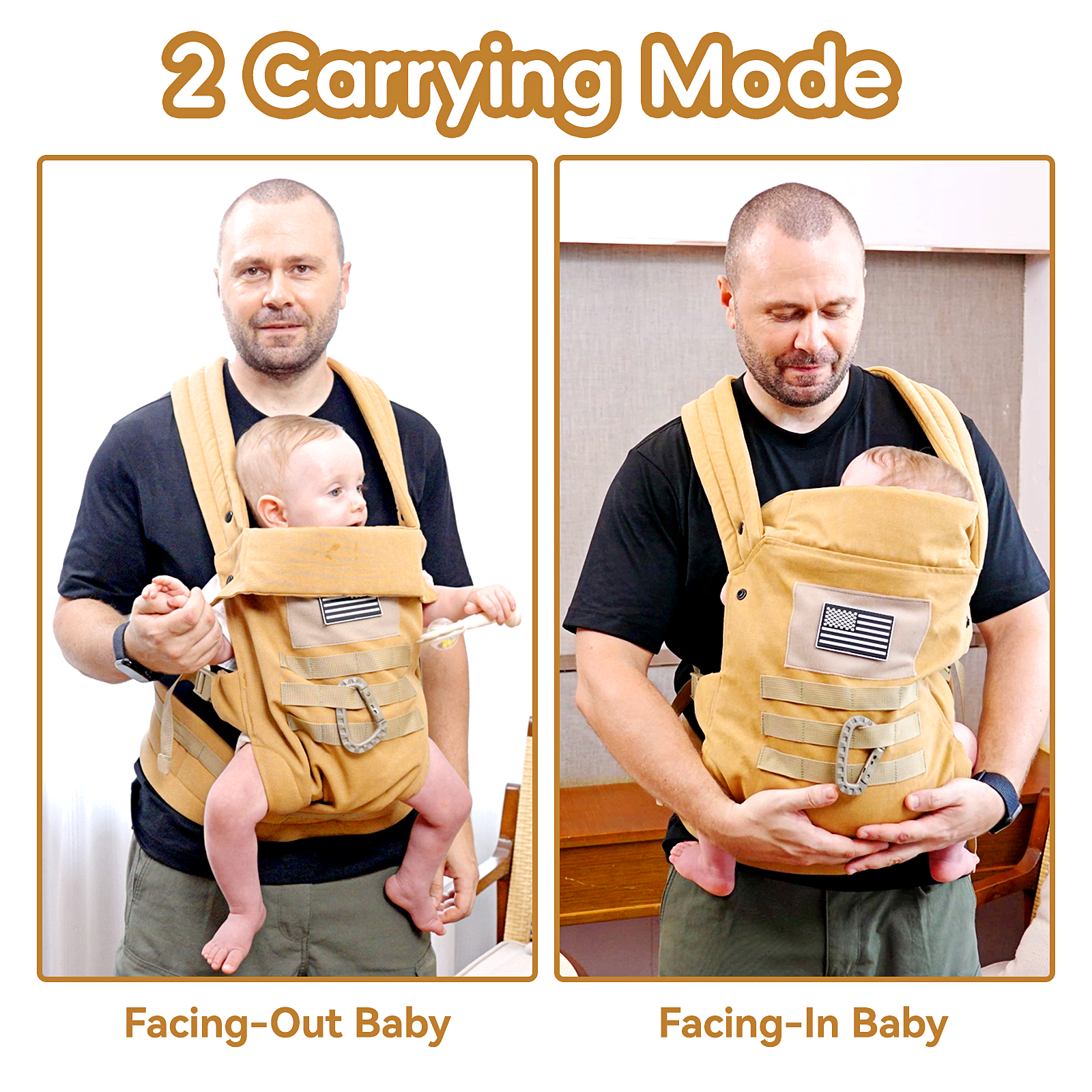 Baby Carrier, Lumbar Support Infant Carrier (0-36M, 8-33 lbs) with Foldable Headrest Carabiners for Big and Tall Parents, Men, Women (Yellow)