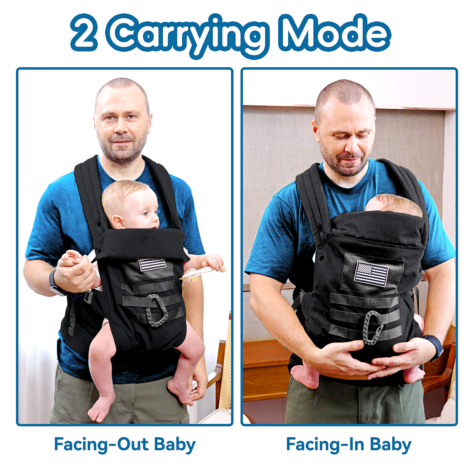 Baby Carrier, Lumbar Support Infant Carrier (0-36M, 8-33 lbs) with Foldable Headrest Carabiners for Big and Tall Parents, Men, Women (Black)